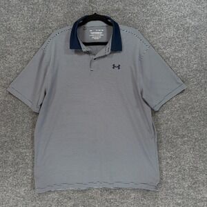 Under Armour Performance Polo Mens XL Navy Striped Short Sleeve Golf Shirt Loose